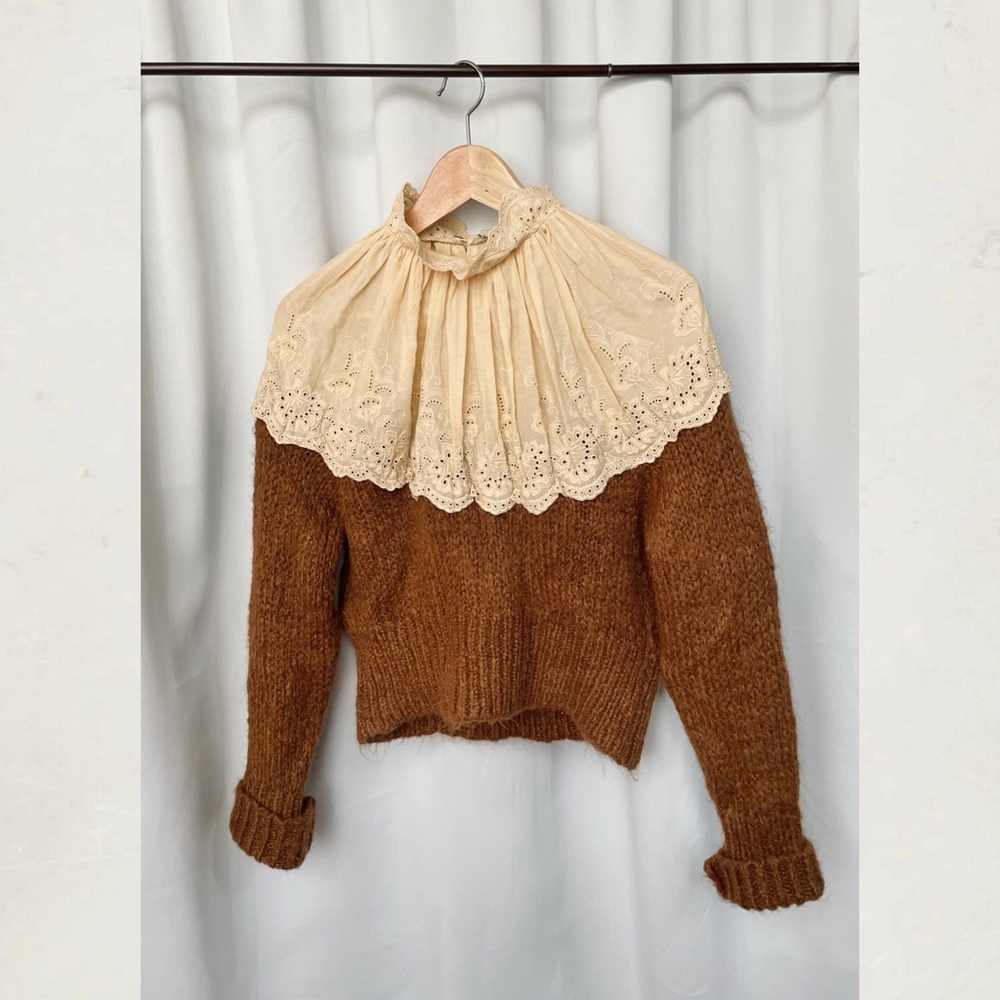 Zara Embroidered Lace Collar Knit Sweater
